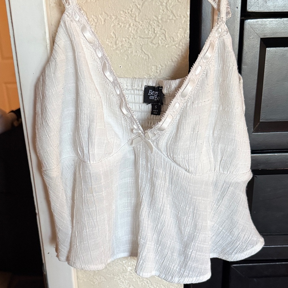 Beau & Belle White Spaghetti Strap Peplum Tank